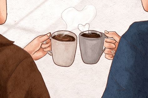 Romantic couple on a coffee date hand drawn illustration | premium image by rawpixel.com / Adjima Couple Coffee Date Illustration, Coffee Date Illustration, Coffee Date Drawing, Hot Chocolate Drawing, Date Drawing, Postcard Painting, Couple Date, Couples Poster, Image Couple