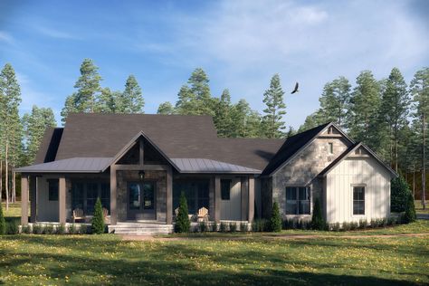 Open Floorplan, Porch Windows, Rustic Modern Farmhouse, Rustic House Plans, Casas Coloniales, Flex Room, Craftsman House Plan, Wrap Around Porch, Compact Living