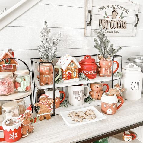 All posts • Instagram Hot Cocoa Station Ideas, Hot Cocoa Christmas Decor, Christmas Hot Cocoa Bar Ideas, Gingerbread Themed Kitchen, Gingerbread Hot Cocoa Bar, Cocoa Bar Station Christmas, Gingerbread Coffee Bar, Cookie Jar Ideas Decoration, Chocolate Station Christmas