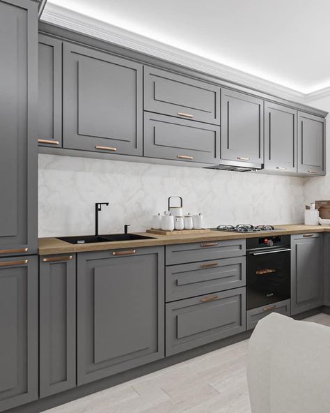 Серая Кухня, Grey Kitchen Designs, Decor Ideas Kitchen, Kitchen Layout Plans, Set Meja Makan, Kabinet Dapur, Modern Kitchen Cabinet Design, White Kitchen Decor, Kitchen Backsplash Designs