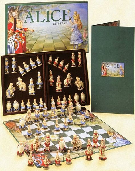 Alice in Wonderland set Alice In Wonderland Chess, Hand Painted Chess Set, Chess Games, Go Ask Alice, Follow The White Rabbit, Alice Madness, Alice In Wonderland Tea Party, Chess Sets, Were All Mad Here