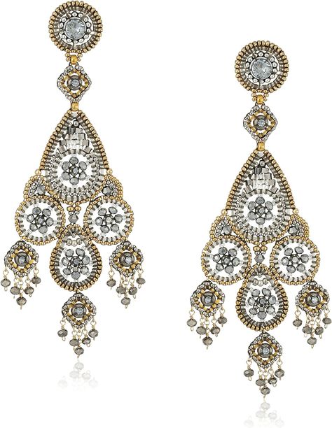 Amazon.com: Miguel Ases Large Floral Cluster and Swarovski Open Encircled Teardrop Midsection Chandelier Drop Earrings: Clothing, Shoes & Jewelry Miguel Ases Jewelry, Beading Jewelery, Bead Crochet Rope, Bead Work Jewelry, Earn Cash, Bead Jewellery, Seed Bead Jewelry, Bijoux Diy, Pearl Drop Earrings