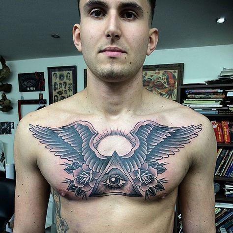 Eye Of Providence Tattoo, Providence Tattoo, Tattoo Old School, Eye Of Providence, E Tattoo, Wings Tattoo, Chest Piece, All Seeing Eye, Old School Tattoo