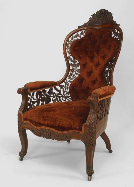 American Victorian seating chair/arm chair rosewood Deconstructed Furniture, Wall Fabric, Victorian Chair, Victorian Furniture, John Henry, Victorian Decor, Antique Chairs, Velvet Upholstery, Beautiful Furniture