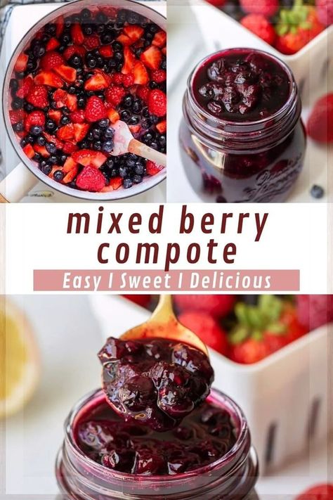 This incredible Mixed Berry Compote is packed with the flavor of sweet, juicy berries. With only a handful of ingredients (mixed berries, sugar, lemon juice and lemon zest) and a couple of simple steps you will have a delicious berry sauce to use as a topping on your favorite desserts and breakfast foods. Try this berry compote on ice cream, cheesecake, pound cake, pancakes, yogurt, and more! Frozen berries work too! You're going to want to use this easy fruit compote all summer long! Berry Compote Recipe, Pancakes Yogurt, Mixed Berry Compote, Fruit Whip, Berry Yogurt, Compote Recipe, Fruit Sauce, Berry Sauce, Berry Compote