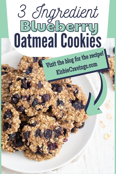 3 Ingredient Blueberry Oatmeal Cookies only take about five minutes to prepare and they store well too. Blueberries are starting to come in season and I just love baking with blueberries. These cookies have sweet blueberries mixed in with every bite. I love biting in and tasting the burst of sweet blueberry juices. 2 Ingredient Breakfast Cookies, Blueberry Oat Cookies, Healthy Oatmeal Cookies Breakfast, Blueberry Oatmeal Cookies Healthy, Healthy Cookies Without Bananas, Banana Blueberry Breakfast Cookies, Blueberry Breakfast Cookies Healthy, Flourless Blueberry Breakfast Cookies, 3 Ingredient Breakfast Cookies