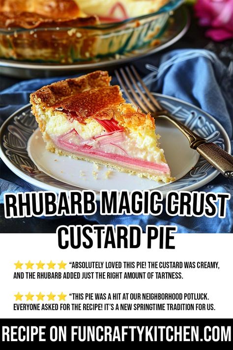 Discover the magic of this Rhubarb Magic Crust Custard Pie! A delicious blend of tangy rhubarb and creamy custard, perfect for any occasion. Get the full recipe now! Rhubarb Custard Pie Recipe, Rhubarb Custard Pie, Rhubarb Custard Pies, Freeze Rhubarb, Custard Pie Recipe, Rhubarb Custard, Cookie Craft, Rhubarb And Custard, Spring Desserts