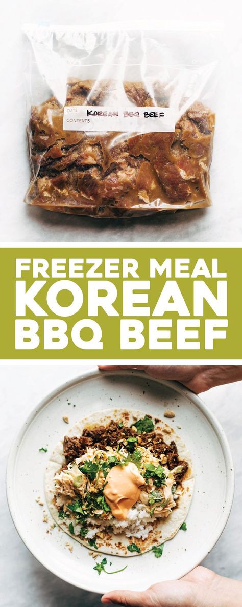 Freezer Meal Korean BBQ Beef - Oh.Em.Gee. garlic ginger beef, kimchi, cilantro, spicy mayo, peanuts... so good! #freezermeal #instantpot #slowcooker #instantpotrecipe #easyrecipe #dinner #lunch | pinchofyum.com Freezing Meals, Gf Lunch, Beef Freezer Meals, Korean Bbq Beef, Ginger Beef, Dump Recipes, Freezer Dinners, Budget Freezer Meals, Freezable Meals