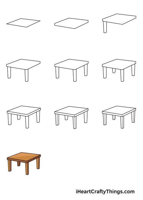 Object Drawing Simple Step By Step, How To Draw A Table In Perspective, How To Draw A Table Step By Step, 3d Table Drawing, How To Draw A Desk, How To Draw Table, Table Drawing Easy, Table Drawing Sketch, Study Table Drawing