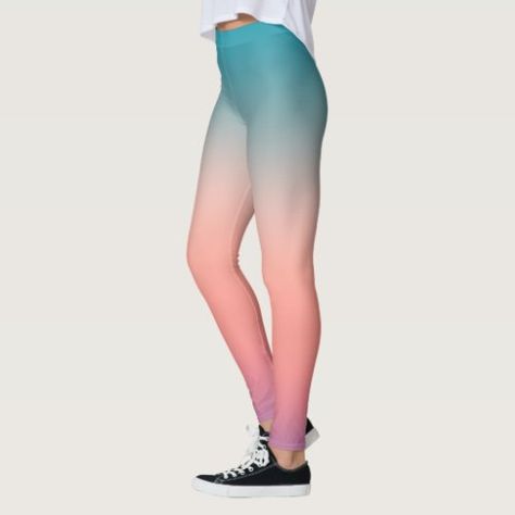 Sunset Fade Pastel Ombre Pink Teal Summer Clothing - sunset leggings, beach leggings, summer leggings, ombre leggings, watercolor leggings, peach leggings, pink leggings, teal leggings, purple leggings, pastel leggings Ombre Rose, Teal Leggings, Pastel Ombre, Beautiful Canada, Ombre Leggings, Watercolor Winter, Printed Yoga Leggings, Gym Fashion, Training Inspiration