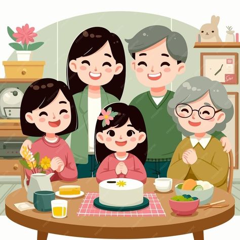 Premium Vector | A kawaii family gathering in a new occasion Family Dinner Drawing, Happy Family Drawing, Smile Illustration, Family Help, Family Drawing, Cute Sketches, Family Cartoon, Strong Family, Family Illustration