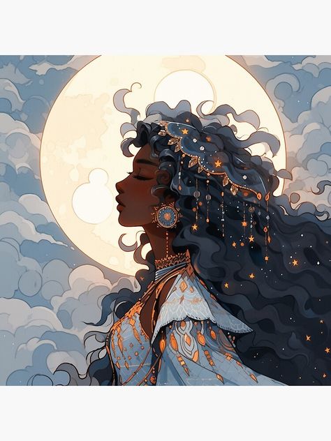 Get my art printed on awesome products. Support me at Redbubble #RBandME: https://www.redbubble.com/i/art-print/Beautiful-Moon-Goddess-by-arielbanished/147994359.1G4ZT?asc=u Moon Goddess Art, Goddess Art, Black Love Art, Black Art Pictures, Beautiful Moon, Moon Goddess, Dreamy Art, Girls Cartoon Art, Moon Art