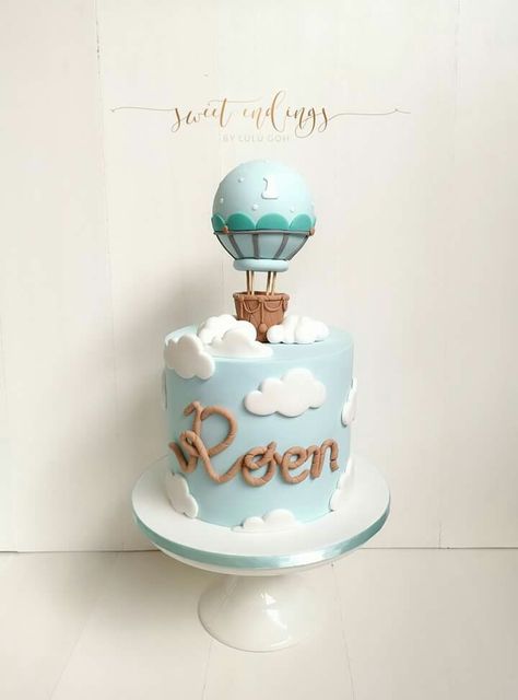 Onederful Birthday Cake, Hot Air Balloon Baby Shower Cake, Christening Theme, Baptism Cake Girl, Hot Air Balloon Cake, Baby First Birthday Themes, Onederful Birthday, Baby Boy Birthday Cake, Baby First Birthday Cake