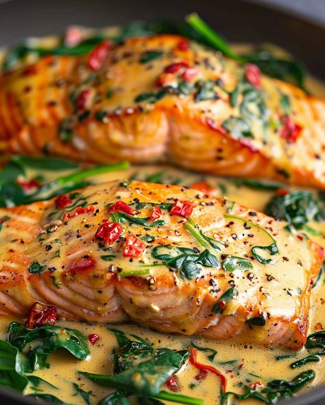 Dive into the flavors of the sea with this Creamy Spinach and Roasted Red Pepper Salmon – a perfect blend of taste and health! Red Pepper Salmon, Roasted Red Peppers Recipes, Red Pepper Recipes, Roasted Pepper Sauce, Salmon Spinach, Banana Bread Recipe Healthy, Roasted Red Pepper Sauce, Creamy Spinach, Roasted Red Pepper