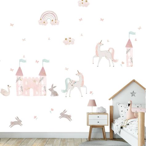 Watercolour Unicorn, Sticker Scene, Unicorn Fabric, Wallpaper Door, Butterfly Fabric, Unicorn Bedroom, Gifts For Swimmers, Unicorn Wall, Unicorn Stickers