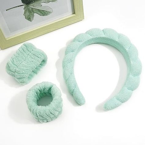 Ayesha Spa Headband and Wristband Set for Skincare Washing Face Terry Cloth Wrist Towels Head Band for Skin Care Bubble Soft Hairband for Women Girls Makeup Shower Hair Accessories Green, Terry Cloth Headband, Makeup Hairband, Sponge Makeup, Hair Towel Wrap, Washing Face, Spa Headband, Hair Dry, Hair Band Accessories