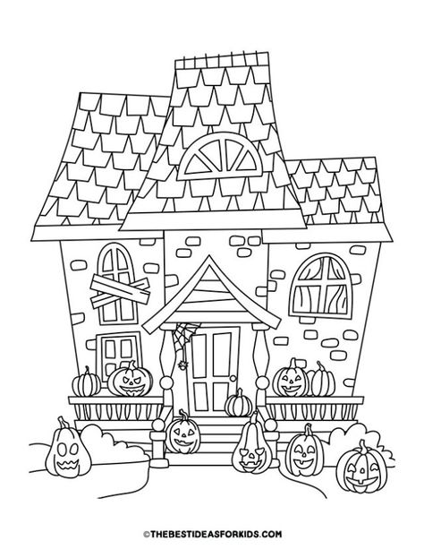 Haunted House Coloring Page, Halloween Color By Number, Pumpkin Fairy House, House Colouring Pages, Pumpkin Coloring Pages, Free Coloring Sheets, Cat Coloring Page, Easy Coloring Pages, Halloween Haunted Houses