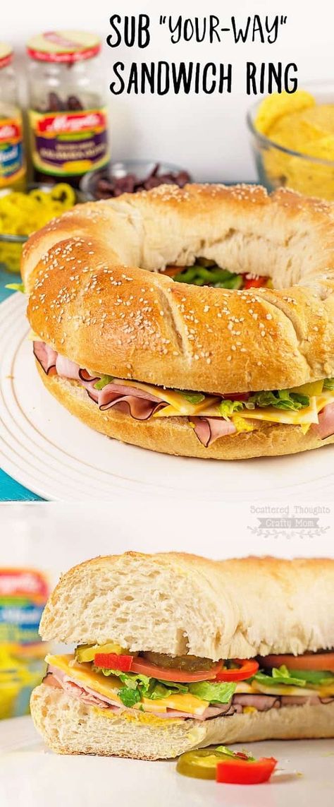 Spicy, mild, greek inspired how her you like your sandwich, this DIY Sub Sandwich Ring is perfect for game day or any other get together. Sandwich Presentation, Sandwich Ring, Copycat Cracker Barrel Hashbrown Casserole, Sub Sandwich, Hashbrown Casserole, Dinner Side, Sub Sandwiches, Meat Appetizers, Cookie Bar Recipes