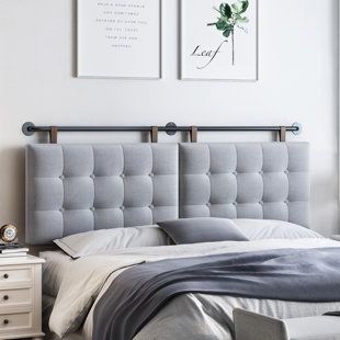 This wall-mounted headboard elevates your space with a modern look we love. Its frame is crafted steel with three circular backplates that hold up a hanging bar. The design features floating panels with geometric button tufting - they're also filled with polyester for comfort and support and wrapped in a polyester-linen blend. Our favorite? Since it's wall-mounted, this headboard goes with a variety of different bed frame styles (sold separately). Plus, it comes with all the mounting hardware yo Wall Mounted Headboards, Upholstered Headboard King, Body Scan, Upholstered Panel Headboard, Tufted Upholstered Headboard, Button Tufted Headboard, Headboard Styles, Leather Headboard, Upholstered Panels