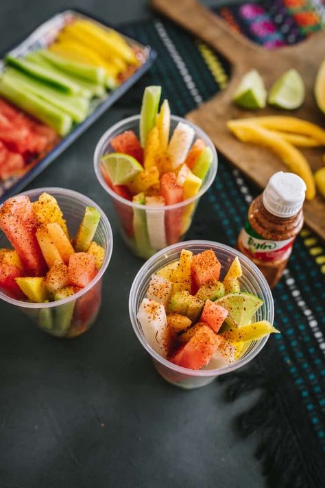 Mexican Fruit Cups Chamoy, Mexican Meats, Mexican Fruit Cups, Mexican Fruit, Good Snacks, Office Food, Mexican Buffet, Mexican Snacks, Mexican Street Food