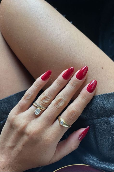 fall nails, end of summer nails, late summer nails, fall nails 2023, september nails, october nails, Red nails, almond nails Nails Late Summer, Red Nails Almond, Late Summer Nails, End Of Summer Nails, Red Almond Nails, Nails October, Red Almond, Fall Nails 2023, September Nails