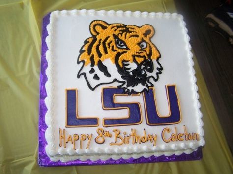 LSU Tiger birthday cake Lsu Tiger Birthday Cake, Lsu Decorations, Lsu Party, Tiger Birthday Cake, Lsu Graduation, Cauliflower Recipes Low Carb, Tiger Party, Tiger Birthday Party, Grooms Table