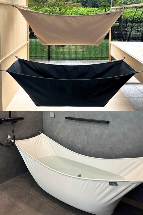 Bathtope is Portable Fabric Bathtub You can Set up Anywhere Diy Portable Bathtub, Camper Bathtub, Outdoor Bathtub Ideas, Portable Tub, Portable Bathtub, British Homes, Diy Bathtub, Smart Faucet, Outdoor Bathtub