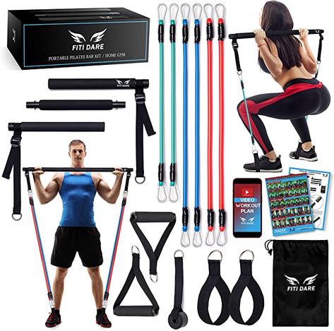 FITI DARE Portable Pilates Bar Kit with Adjustable Resistance Band (25,30,35lb) | Home Workout Equipment for Women&Men of All Heights | Fitness Bands Set | Outdoor Full Body Exercise Gym with Video Body Appreciation, Pilates Bar, Card Workout, Gym Video, Bar Kit, Bar Workout, Resistance Band Workout, Workout Equipment, Home Workout Equipment