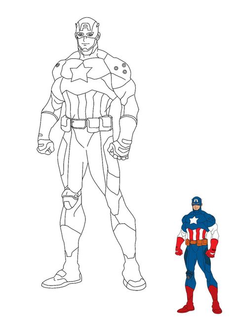 Captain America coloring sheet with a sample Coloring Superhero, America Coloring Pages, Captain America Coloring, Super Hero Coloring Sheets, Kids Colouring Printables, Avengers Coloring Pages, Best Coloring Pages, Avengers Coloring, Free Printable Coloring Sheets