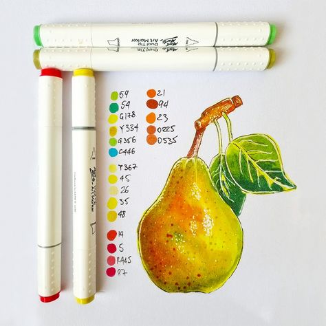 Fruit Marker Drawing, Food Marker Art, Shading With Markers, Fine Tip Marker Drawing, Dual Tip Marker Art, Alcohol Markers Drawing, Fruits Artwork, Markers Drawing Tutorial, Alcohol Marker Art