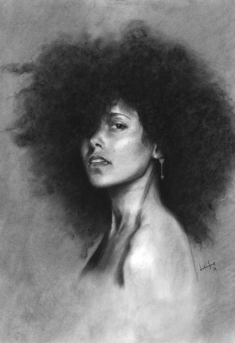 Charcoal Drawing People, Alicia Keys Drawing, Simple Charcoal Drawing, Charcoal Picture, Cartoon Character Tattoos, Black Paper Drawing, Art Charcoal, Charcoal Portraits, Black And White Art Drawing