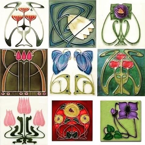 Fleurs Art Nouveau, Motifs Art Nouveau, Art Deco Tiles, Art Nouveau Illustration, Art Nouveau Pattern, Art Nouveau Flowers, Art Nouveau Tiles, Floral Tiles, Art Nouveau Floral