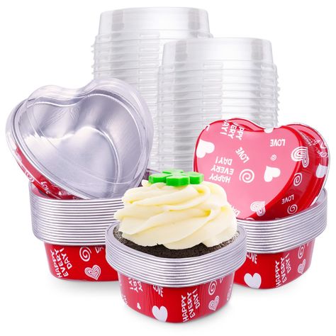 PRICES MAY VARY. Bulk package includes: these bulk heart shaped cake pans with lids includes 60 sets of cake pans and lids; the size of the mini cheesecake pans is about 3.46 x 3.15 x 1.18 inches and the capacity is about 3.4 ounces /100 ml; please check the size of the aluminum foil baking cup before ordering No baking tray required: our mini heart cake pans with lids can stand well, no need baking tray. These aluminum foil disposable flan molds with lids can be used for valentine's day mother' Mini Heart Tin Cakes, Valentine’s Day Bundt Cake, Heart Cake From Round Pan, Mother’s Day Mini Tin Cakes, Mini Cake Pans With Lids, Heart Cake Pan, Flan Pan, Mini Cheesecake Pan, Heart Shaped Cake Pan