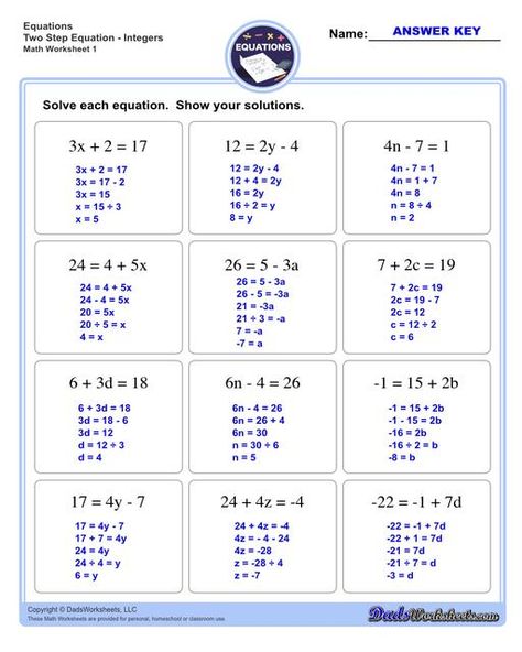 Two Step Equations Activities, Teaching Two Step Equations, Math Solving, Solving 2 Step Equations, Multi Step Equations Worksheets, Easy Math Worksheets, Integers Worksheet, Logic And Critical Thinking, Simultaneous Equations