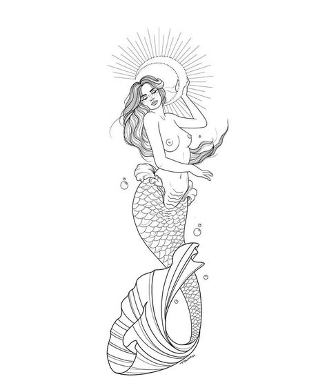 Fine Line Mermaid Tattoo, Tattoo Patterns Design, Siren Tattoo, Mermaid Tattoo Designs, Mermaid Artwork, Tattoo Signs, Flash Tattoo Designs, Geniale Tattoos, Ship Tattoo