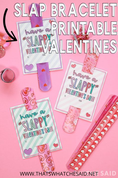 Grab this free slap bracelet Valentine printable and add some slap bracelets and you have a great non-candy valentine idea for class parties and more! Print on your home computer and order the bracelets on Prime (link included) Take Back Class Valentines! #printablevalentine #freebie Bracelet Valentine Printable, Slap Bracelet Valentine, Free Printable Valentines Cards, Bubble Valentines, Emoji Valentines, Printable Valentines Day Cards, Class Valentines, Valentine Gifts For Kids, Printable Valentines Cards