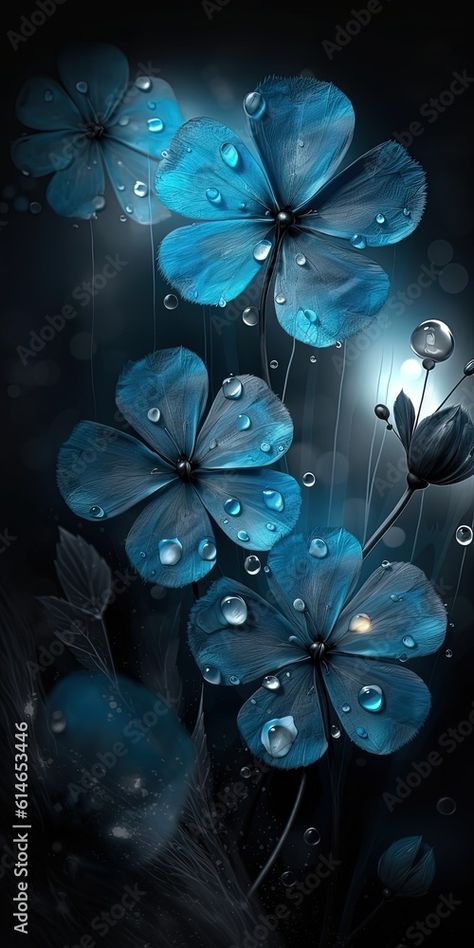 Blue Crystal Flower Wallpaper, Blue Crystal Wallpaper, Blue Crystals Aesthetic, Rainy Flowers, Crystal Wallpaper, Dreamy Images, Blue Flower Wallpaper, Pictures Of Shiva, Fun Pics