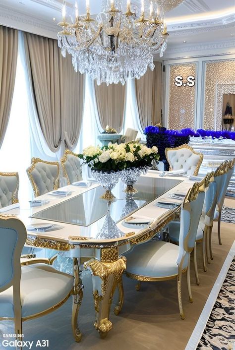 Royal Dining Chairs, Royal Mansion, Dining Room Glam, Mansion Living, Dining Room Design Luxury, Crockery Design, Dining Table Design Modern, Classical Furniture, House Interior Design Styles