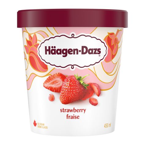 Haagen-Dazs Strawberry 450ml Haagen Dazs Ice Cream, Ice Cream Pint, Haagen Dazs, Vanilla Ice Cream Recipe, Ice Cream Tubs, Freeze Ice, Frozen Treat, Mini Donuts, Strawberry Ice Cream