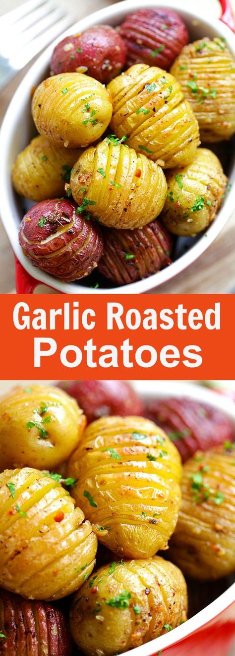 Garlic Roasted Potatoes – best and easiest roasted potatoes with garlic, butter and olive oil. 10 mins prep and 40 mins in the oven | rasamalaysia.com Scottish Baking, Seasoned Vegetables, Easy Roasted Potatoes, Best Potato Recipes, Garlic Roasted Potatoes, Diy Easy Recipes, God Mat, Side Recipes, Roasted Potatoes