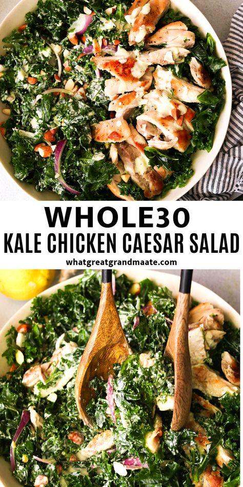 Whole 30 Salads, Kale Chicken, Chicken Caesar Salad Recipe, Kale Caesar Salad, Massaged Kale, Paleo Salads, Caesar Salad Recipe, Boiled Egg Diet Plan, Diner Recept