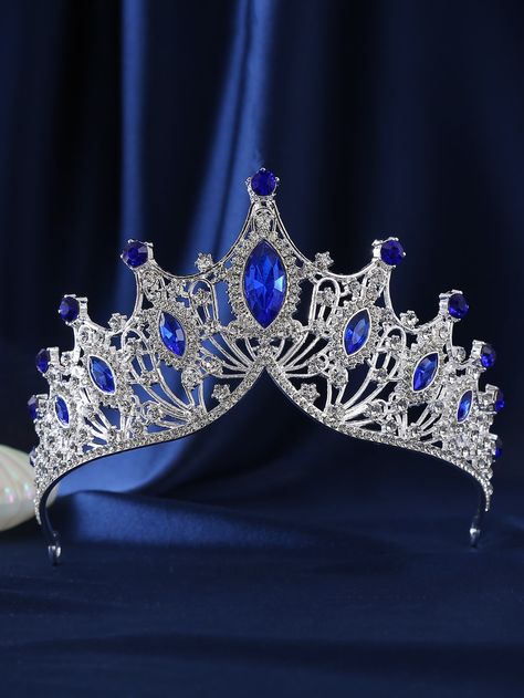 Azul  Collar  Liga de Zinco   Embellished   Acessórios Femininos Blue Crown Aesthetic, Royal Blue Crown, Blue Tiara, Fantasy Crown, Quinceanera Crown, Luxury Headbands, Crown Aesthetic, Prom Girl Dresses, Silver Wedding Anniversary