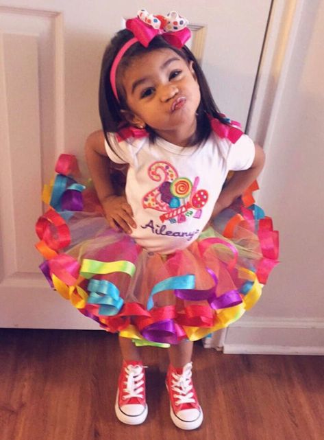 Kid Birthday Outfits, Candy Theme Birthday Party, Candy Themed Party, Candy Land Birthday Party, Ribbon Trim Tutu, Trolls Birthday Party, Candy Birthday Party, Candyland Birthday, 2nd Birthday Party Themes