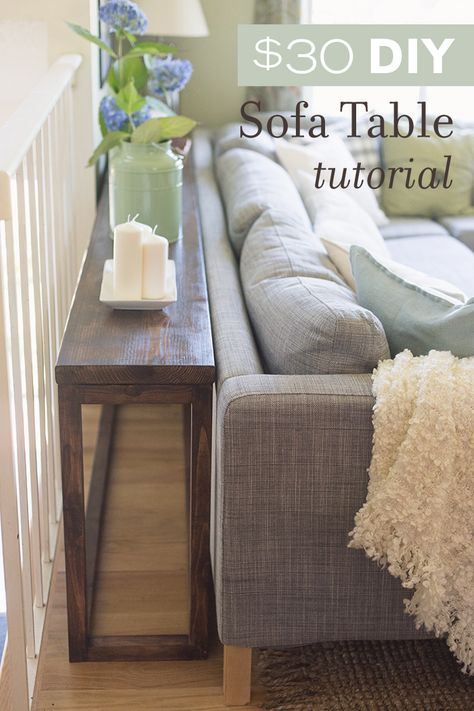 How to make your own custom sofa table for $30 or less! Meja Sofa, Sofa Console Table, Furnitur Ruang Keluarga, Sofa Console, Diy Sofa Table, Diy Sofa, Cool Ideas, A Living Room, Sofa Table