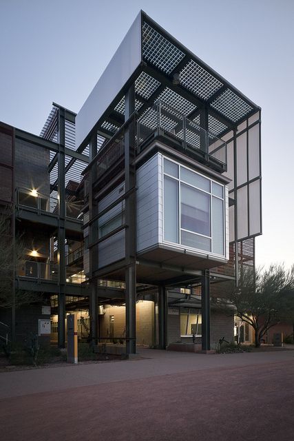 ASU Polytechnic :) Emergency Housing, Lake Flato, Arch Building, Steel Architecture, Container Architecture, Expanded Metal, Industrial Architecture, Office Buildings, Arizona State University