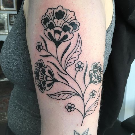 Traditional Folk Flower Tattoo, Scandinavian Flower Tattoo, Folk Art Flowers Tattoo, Folk Flower Tattoo, Polish Folk Art Tattoo, Traditional Folk Tattoo, American Traditional Flowers, Traditional Ukrainian Tattoo, Folk Tattoos