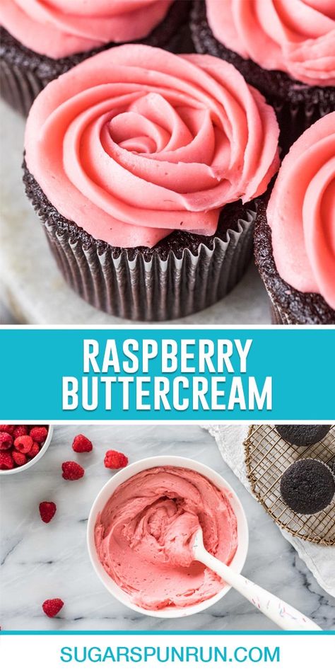 My Raspberry Buttercream recipe makes a fresh raspberry frosting that's bursting with natural flavor and color. It pipes beautifully on cakes, cupcakes, macarons, and more. Recipe includes a how-to video! Frosting Flavors, Sweet Deserts, Raspberry Buttercream Frosting, Sugar Spun Run, Valentine Cupcakes, Buttercream Icing Recipe, Best Buttercream Frosting, Raspberry Frosting, Icing Ideas