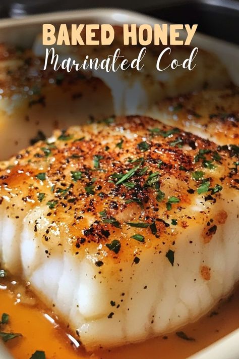 Enjoy a healthy and delicious meal with baked honey marinated cod, infused with sweet and savory flavors. #HoneyCod #HealthyDinner Fish Recipes Dairy Free, Marinated Cod, Cod Recipes Healthy, Cod Fish Recipes Baked, Cod Fillet Recipes, Fish Fillet Recipe, Baked Cod Recipes, Cod Fillets, Cod Fish Recipes