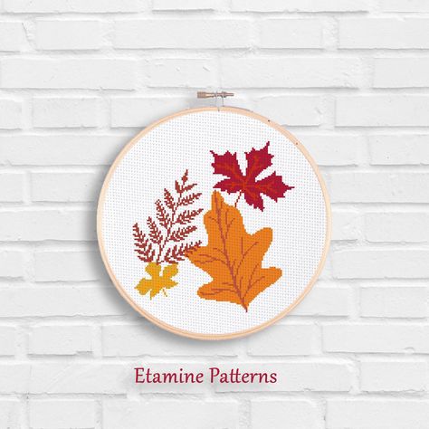 Autumn Leaves Cross Stitch Pattern Pdf, Autumn Decor Cross Stitch Pattern Chart, Home Wall Decor Ideas, Leaf Cross Stitch Pattern Fall Decor Leaf Cross Stitch Pattern, Stitch Thanksgiving, Home Wall Decor Ideas, Leaf Cross Stitch, Leaves Cross Stitch, Cross Stitch Collection, Wall Decor Ideas, Thanksgiving Cards, Autumn Decor