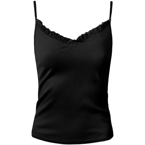 Sans Souci Black ruffle tank top (245 ARS) ❤ liked on Polyvore featuring tops, black, frilled top, ruffle trim top, spaghetti strap tank top, flutter-sleeve top and ruffle top Black Ruffled Camisole With Spaghetti Straps, Black Tank Top Png, Elegant Black Ruffled Tank Top, Black Ruffled Camisole Top, Black Ruffled Cami Tank Top, Frilly Tops, Luxury Tops, Top Spaghetti Strap, Frilly Top